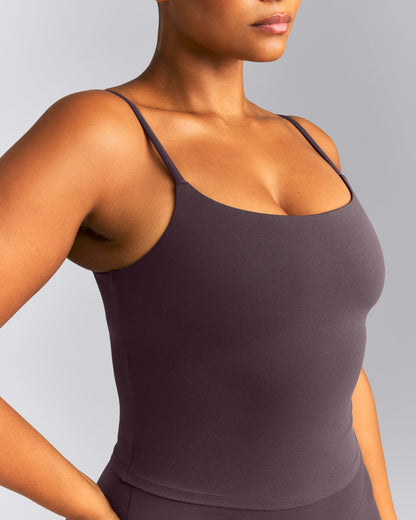 Oner Active SoftMotion™ Strappy Mid Tank Top with Built in Bra Shelf | Dark Umber Brown