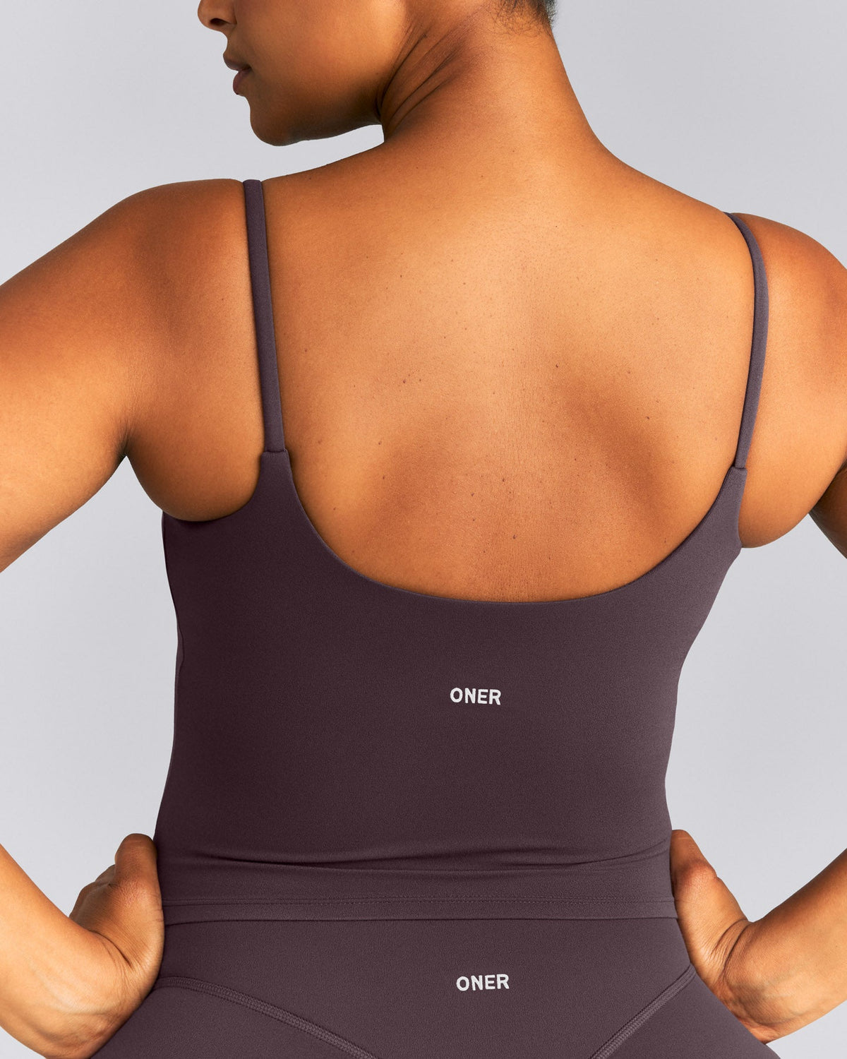 Oner Active SoftMotion™ Strappy Mid Tank Top with Built in Bra Shelf | Dark Umber Brown