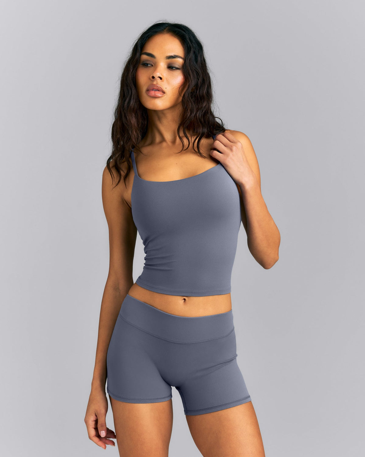 Oner Active SoftMotion™ Strappy Mid Tank Top with Built in Bra Shelf | Granite Blue