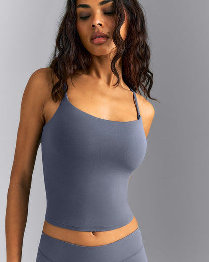 Oner Active SoftMotion™ Strappy Mid Tank Top with Built in Bra Shelf | Granite Blue
