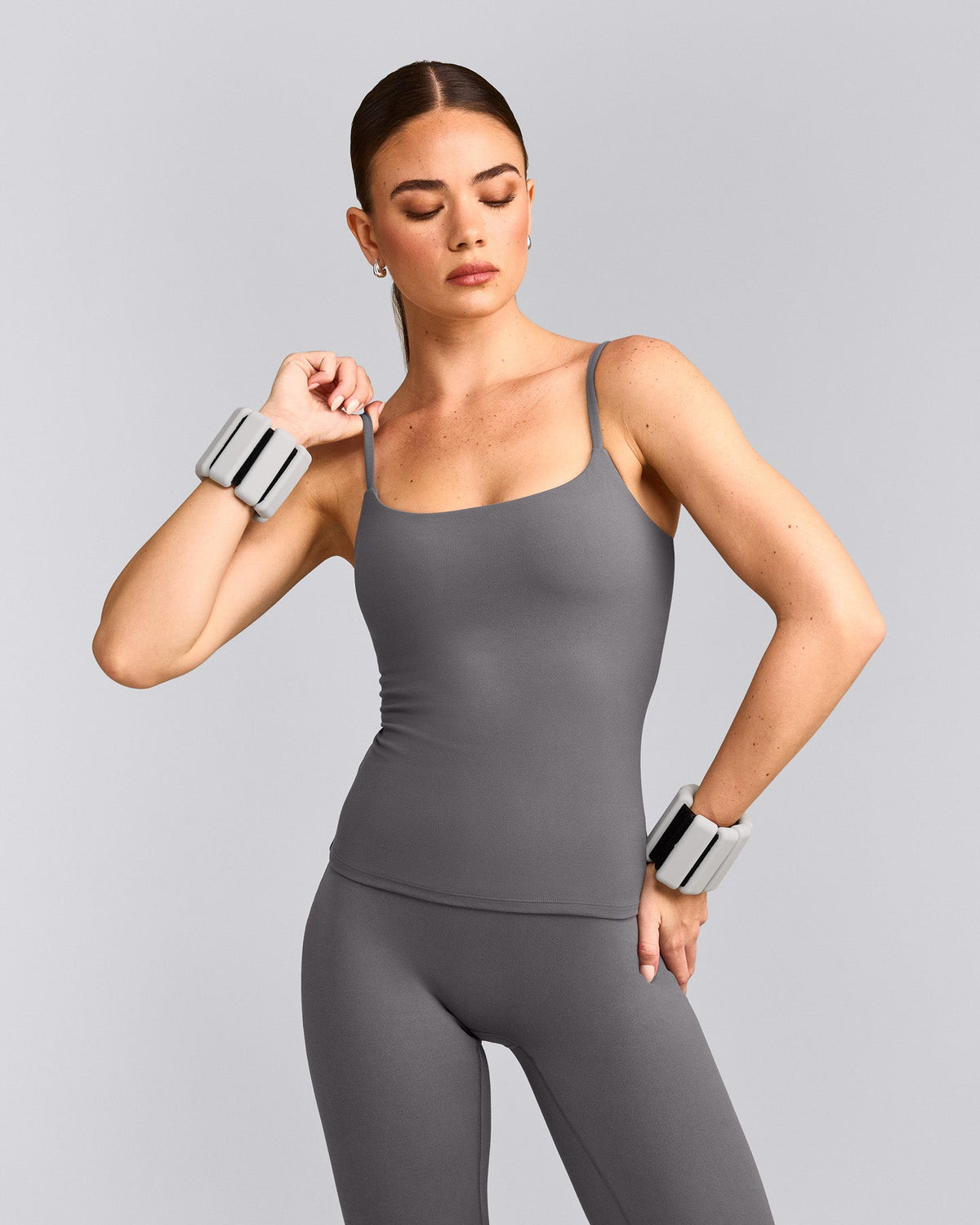Oner Active SoftMotion™ Strappy Tank Top with Built in Bra Shelf | Ash Gray