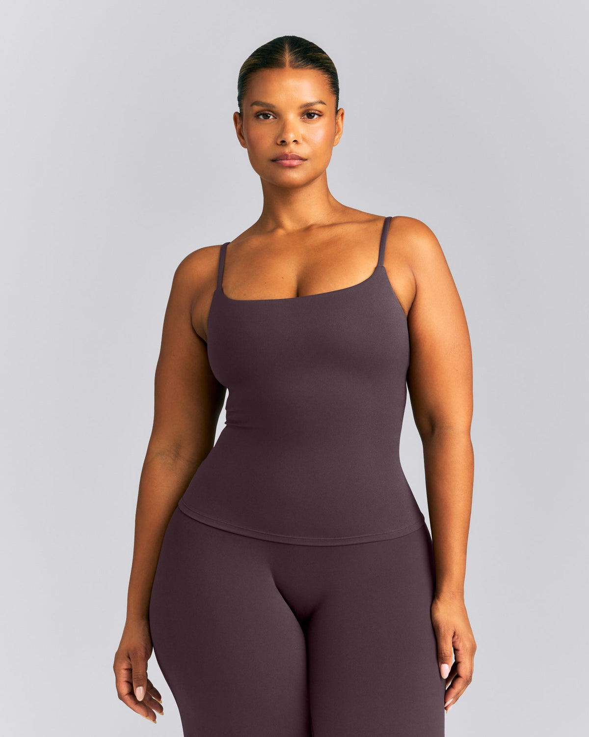 Oner Active SoftMotion™ Strappy Tank Top with Built in Bra Shelf | Dark Umber Brown