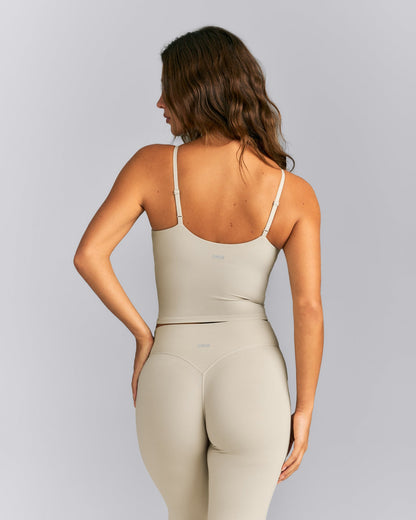 Oner Active SoftMotion™ Adjustable V Neck Mid Tank Top with Built in Bra Shelf | Oatmeal