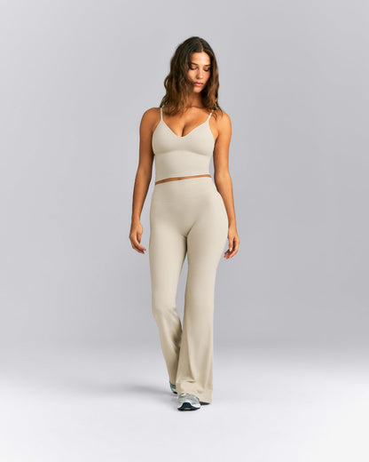 Oner Active SoftMotion™ Adjustable V Neck Mid Tank Top with Built in Bra Shelf | Oatmeal