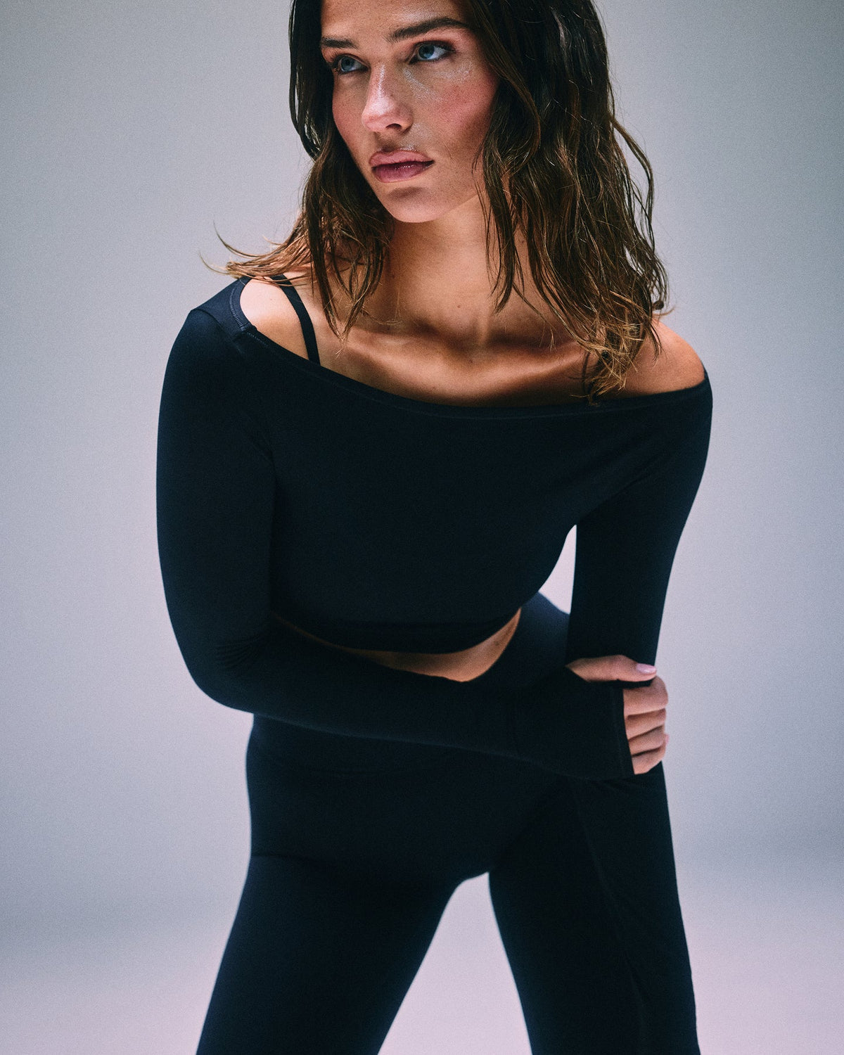 Oner Active FormeSoft™ Fitted Off-The-Shoulder Long Sleeve Top | Black