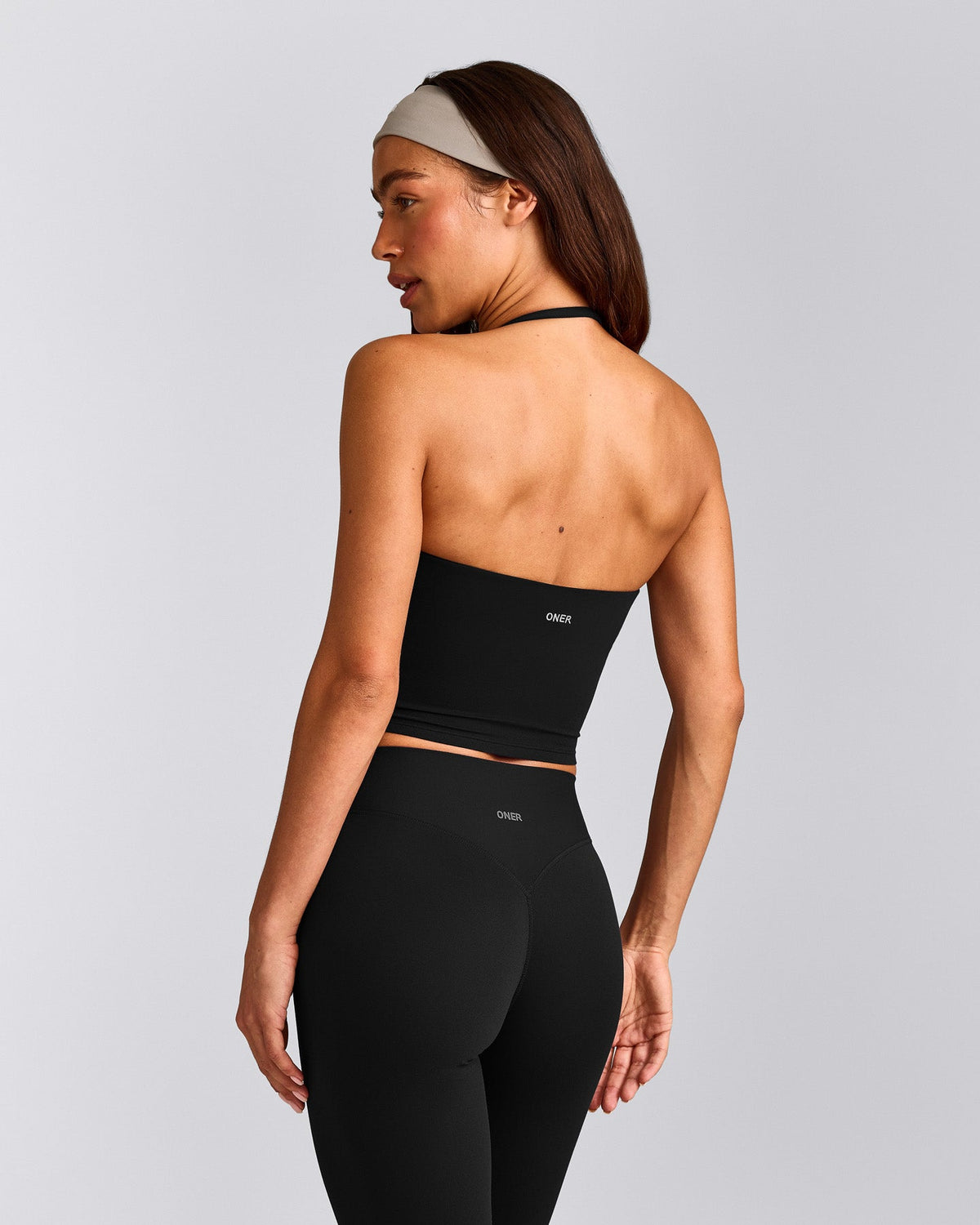 Oner Active SoftMotion™ Strappy Halter Neck Mid Tank Top with Built in Bra Shelf | Black