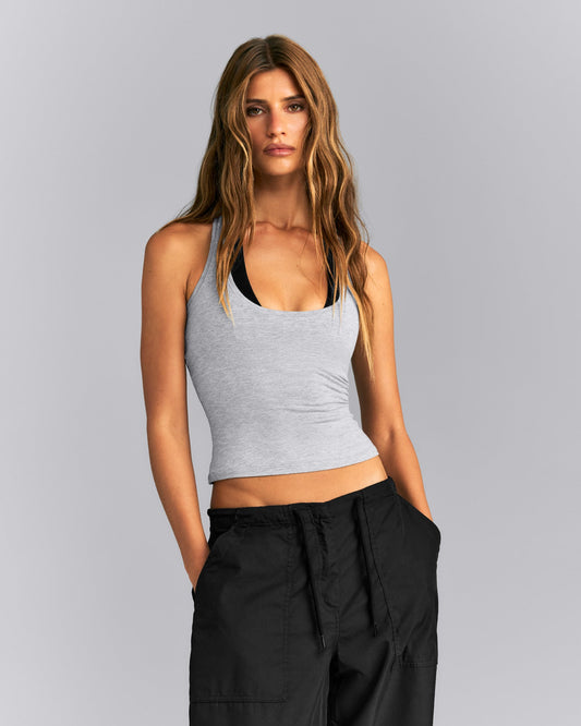 Oner Active Fitted Cotton Racer Tank | Mid Gray Marl