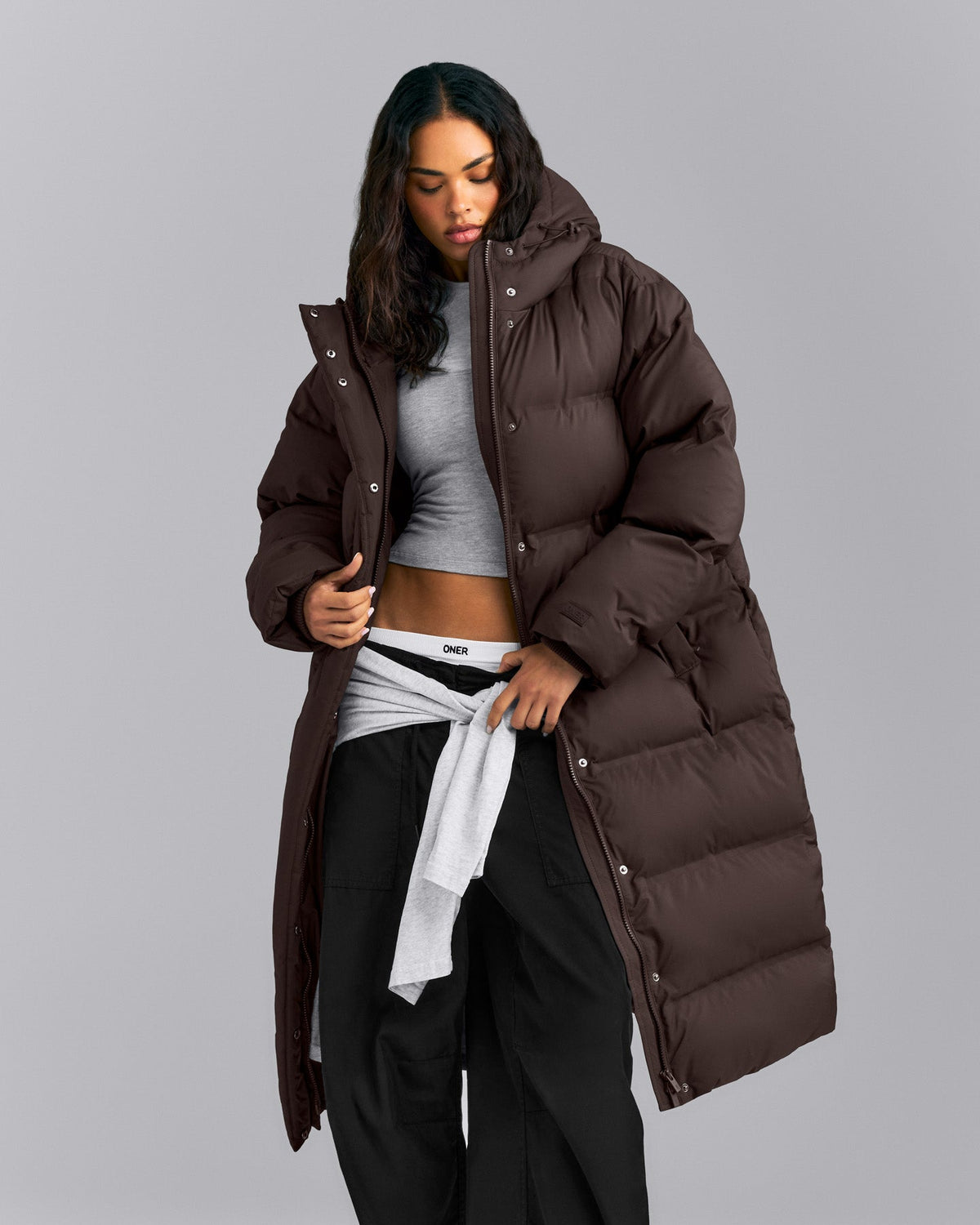 Oner Active Oversized Longline Puffer Jacket | 70% Cocoa