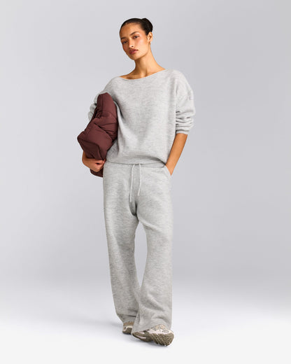 Oner Active Oversized Knit Off-The-Shoulder Sweater | Light Gray Marl