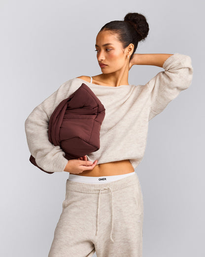 Oner Active Oversized Knit Off-The-Shoulder Sweater | Oat Marl
