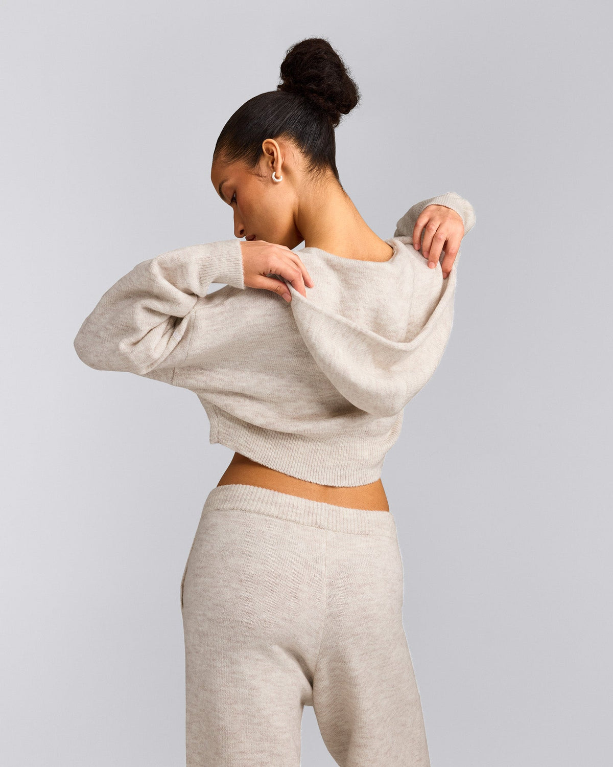 Oner Active Oversized Knit Zip Up Mid Hoodie | Oat Marl