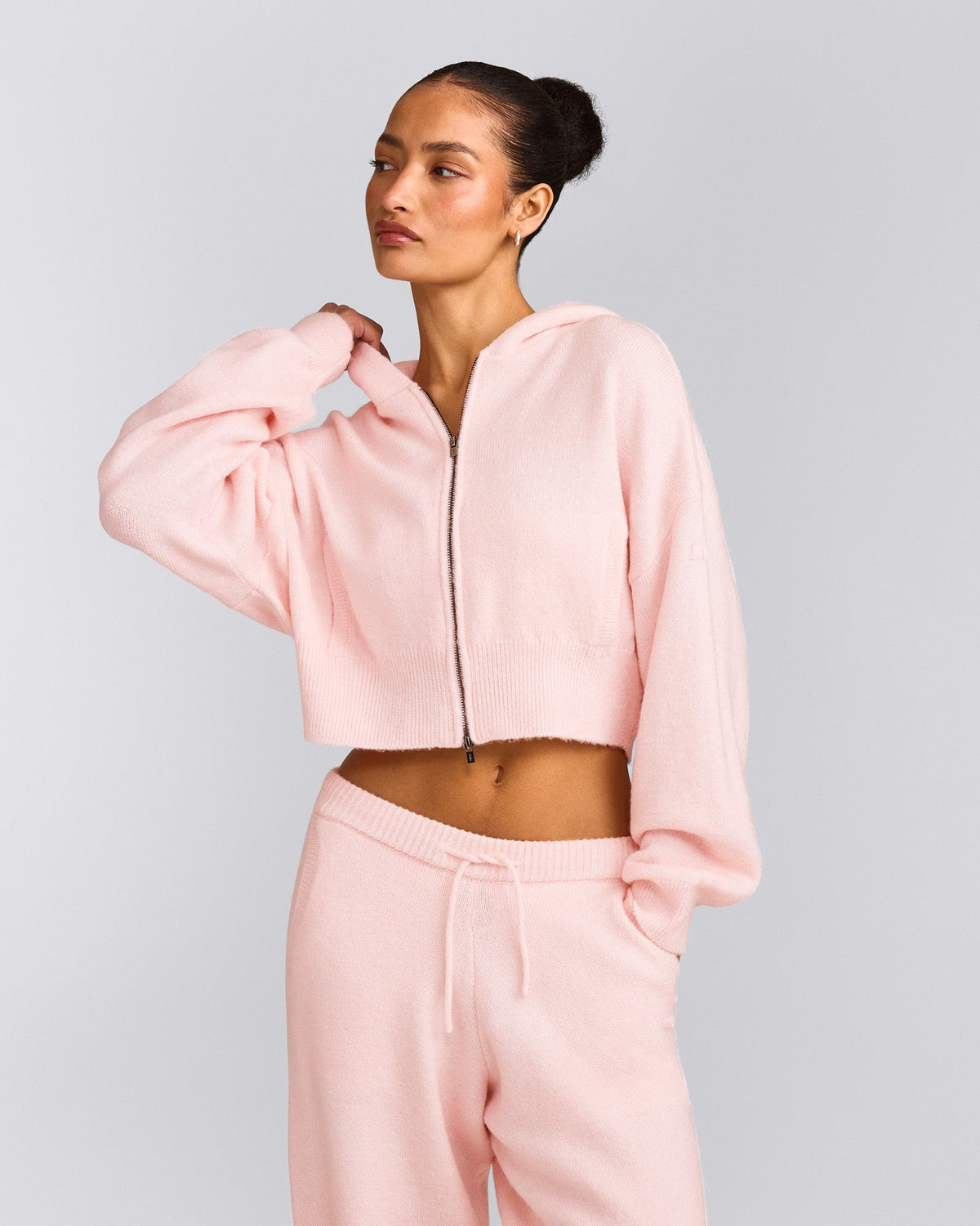 Oner Active Oversized Knit Zip Up Mid Hoodie | Soft Girl Pink
