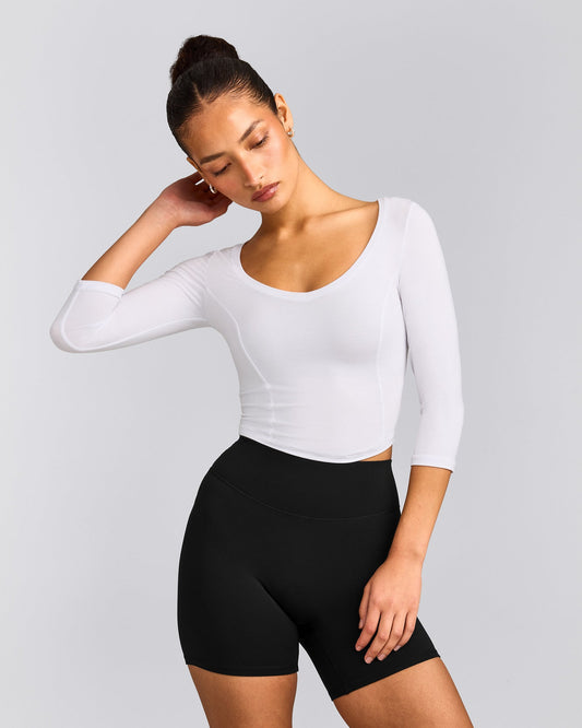 Oner Active Mellow™ Motion Wide V Neck 3/4 Length Sleeve Mid Top | White