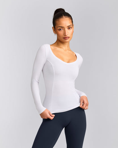 Oner Active Mellow™ Motion Wide V Neck Long Sleeve Top | White