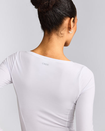 Oner Active Mellow™ Motion Wide V Neck Long Sleeve Top | White