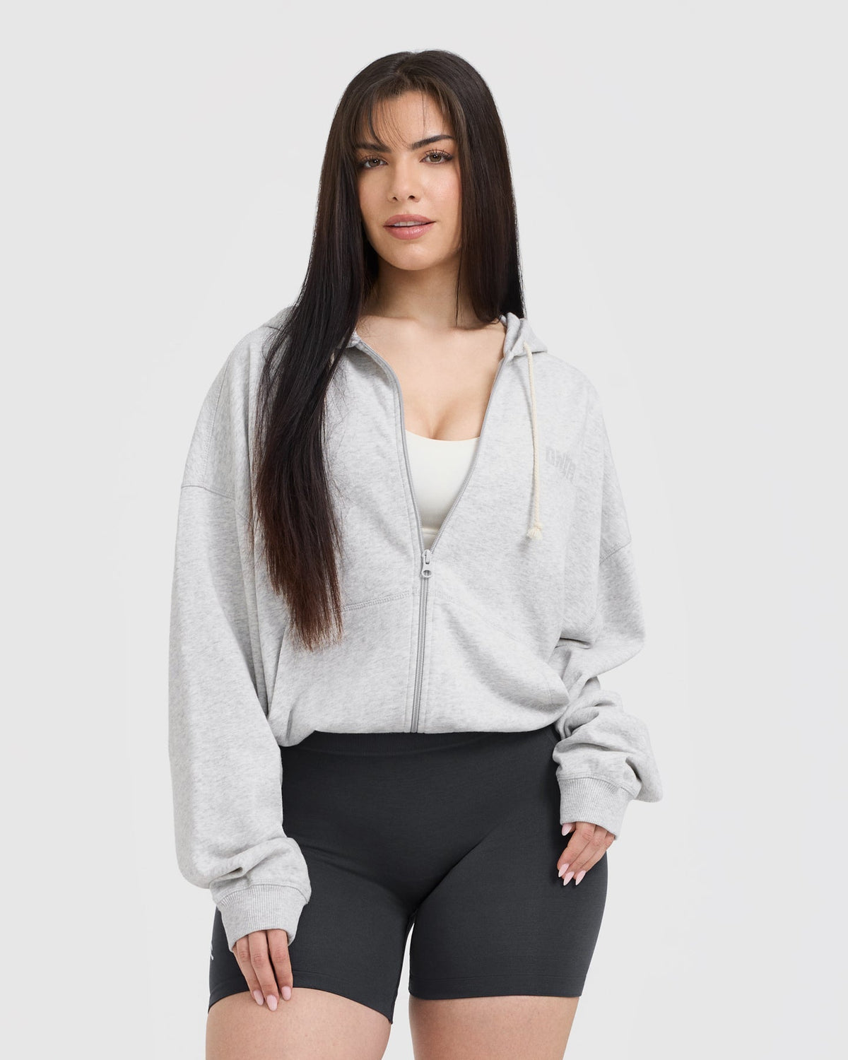 Oner Active Raw Lounge Oversized Zip Hoodie | Light Gray Marl