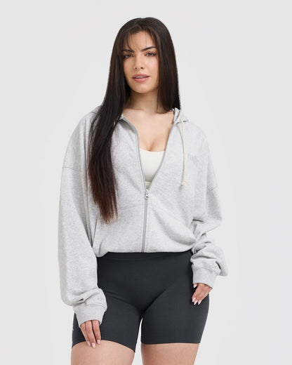 Oner Active Raw Lounge Oversized Zip Hoodie | Light Gray Marl