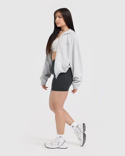 Oner Active Raw Lounge Oversized Zip Hoodie | Light Gray Marl