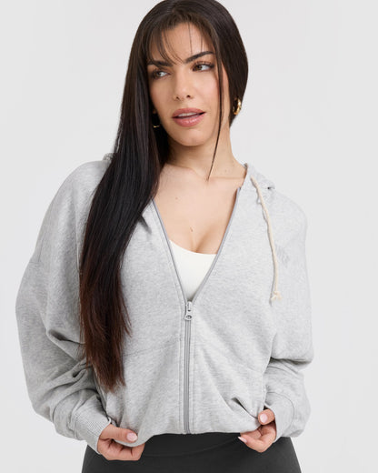 Oner Active Raw Lounge Oversized Zip Hoodie | Light Gray Marl