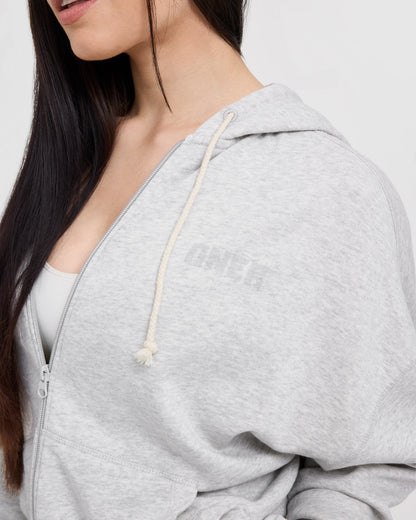Oner Active Raw Lounge Oversized Zip Hoodie | Light Gray Marl