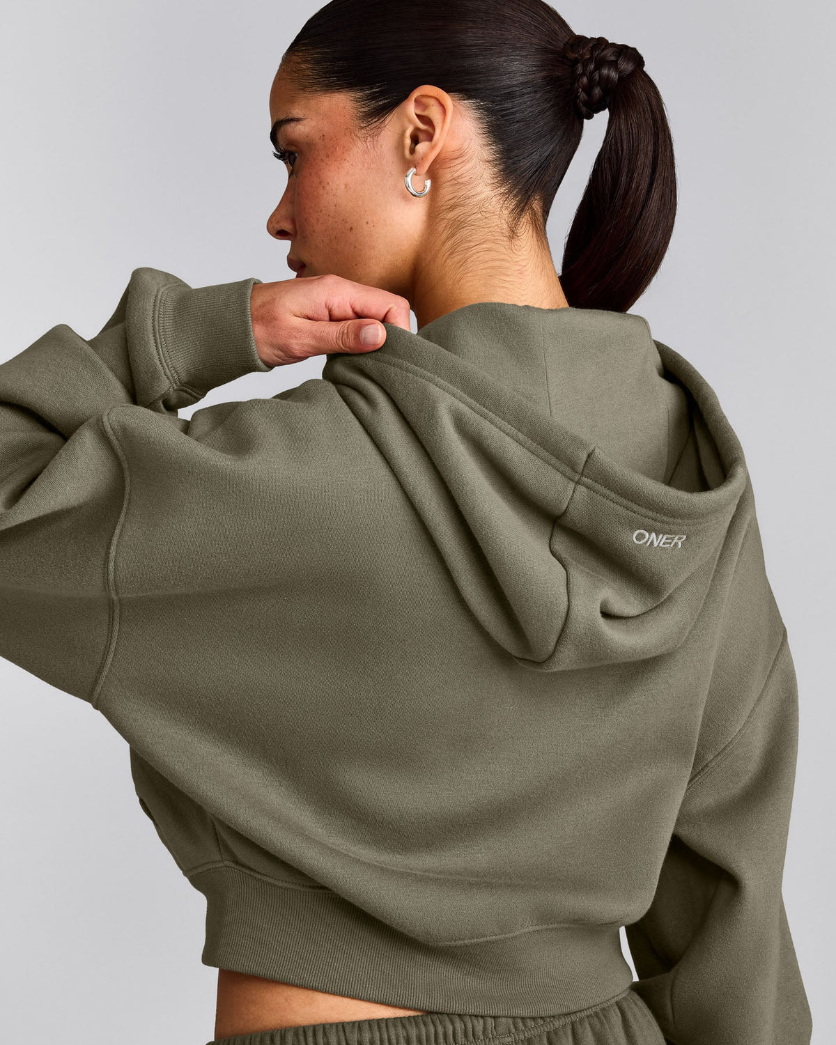 Oner Active Foundations All Season Cropped Zip Up Hoodie | Alpine Green