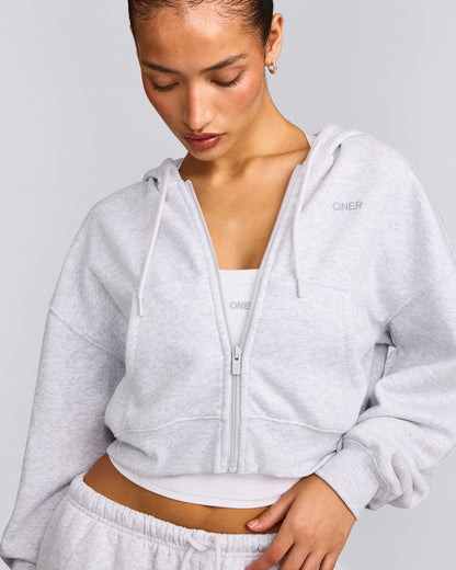 Oner Active Foundations All Season Cropped Zip Up Hoodie | Gray Marl