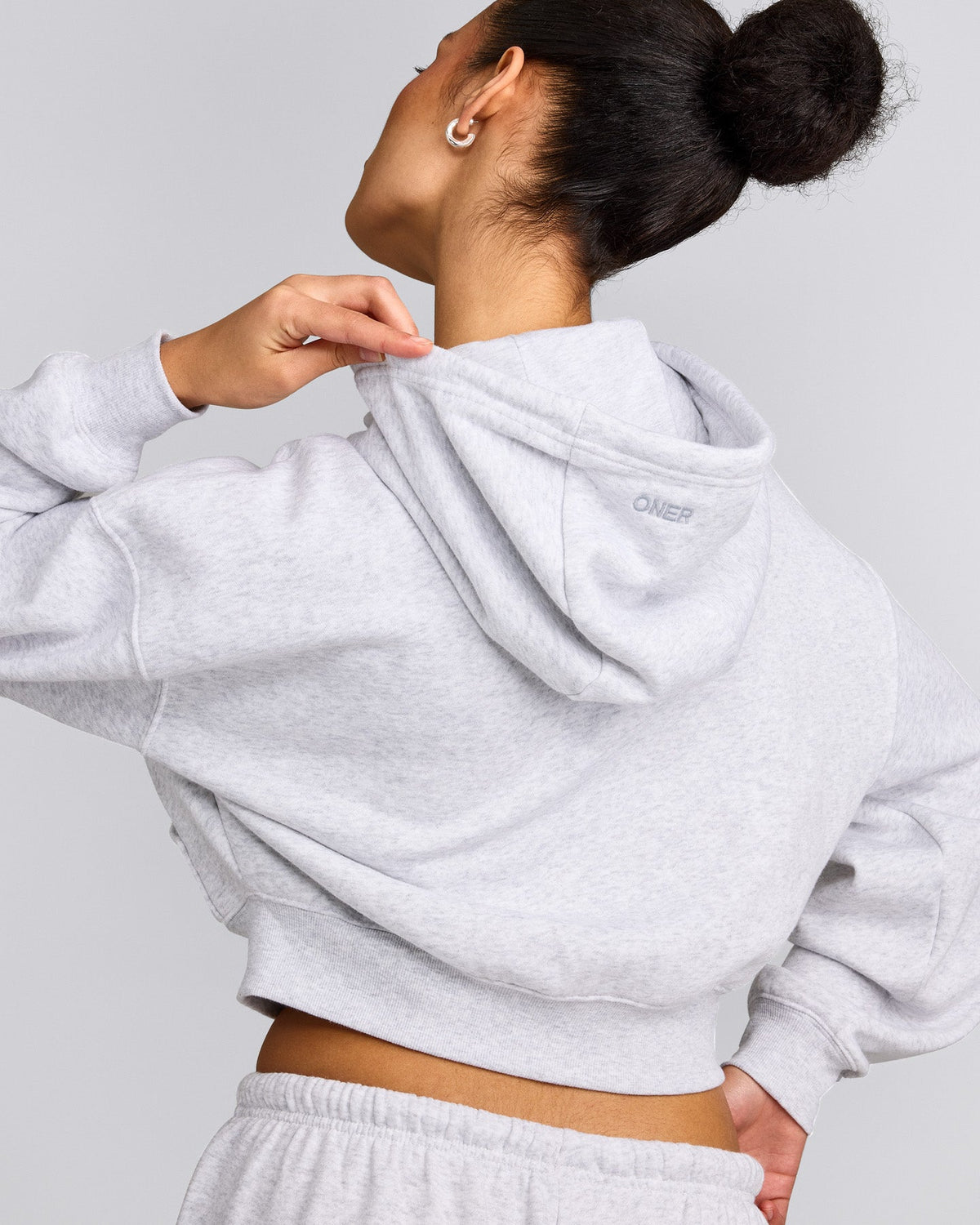 Oner Active Foundations All Season Cropped Zip Up Hoodie | Gray Marl