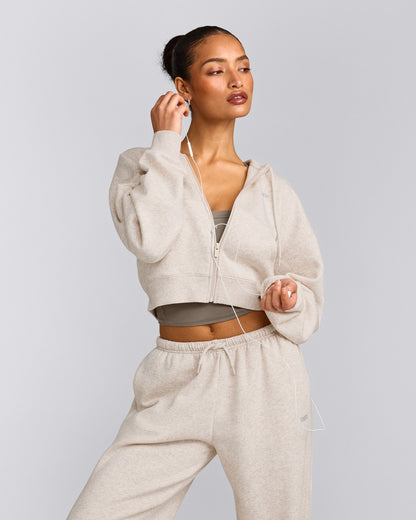 Oner Active Foundations All Season Cropped Zip Up Hoodie | Oat Marl