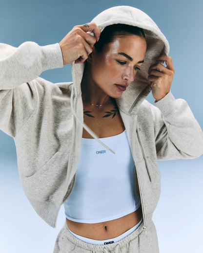 Oner Active Foundations All Season Cropped Zip Up Hoodie | Oat Marl