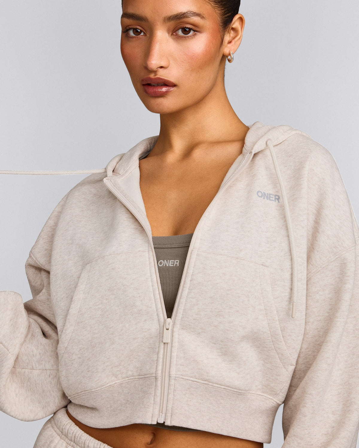 Oner Active Foundations All Season Cropped Zip Up Hoodie | Oat Marl