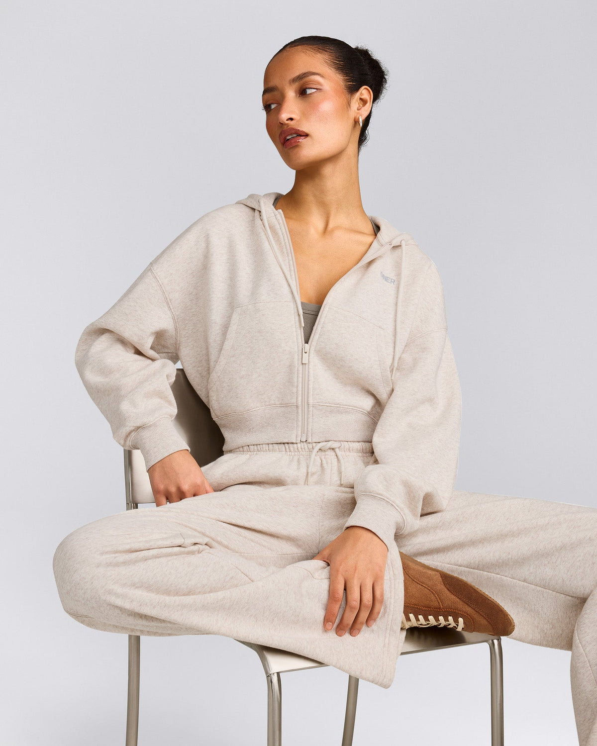 Oner Active Foundations All Season Cropped Zip Up Hoodie | Oat Marl