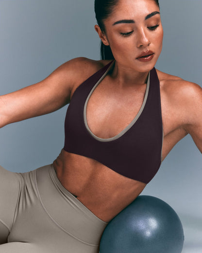 Oner Active SoftMotion™ Minimal Halter Neck Bralette | Dark Umber Brown