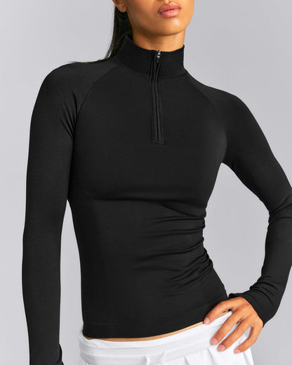 Oner Active Oner Seamless Mid Weight Fitted 1/2 Zip Long Sleeve Top | Black