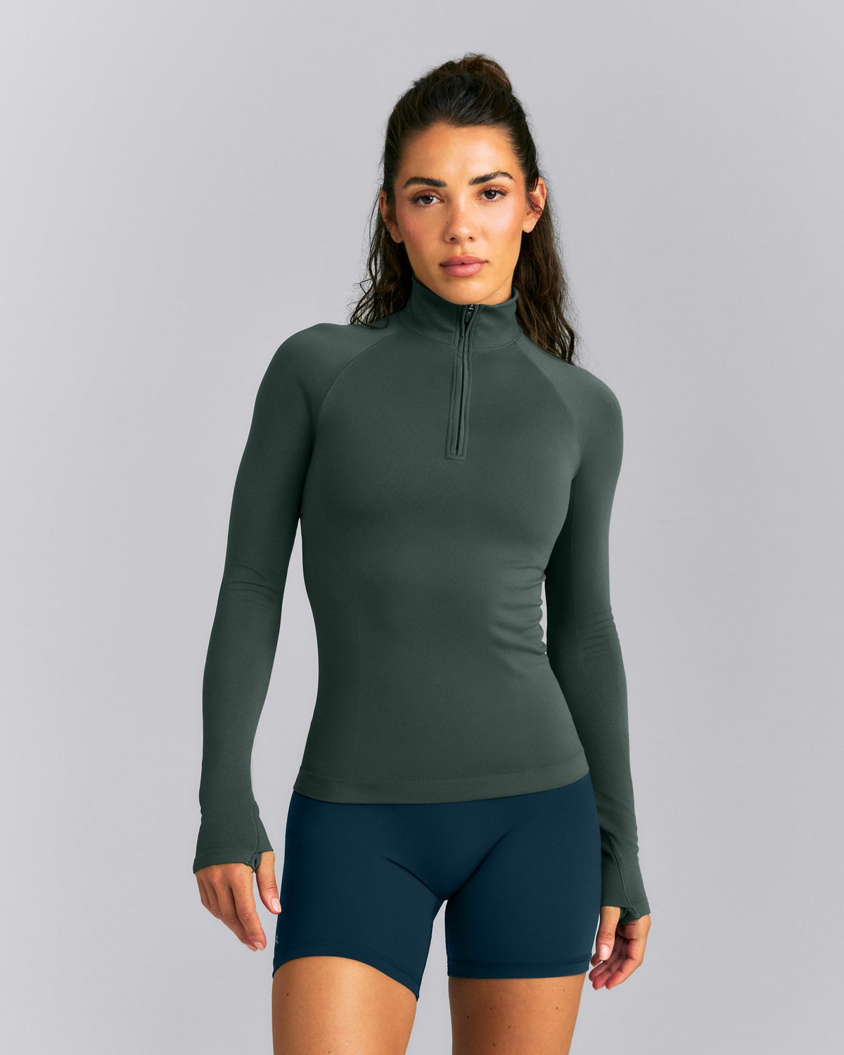 Oner Active Oner Seamless Mid Weight Fitted 1/2 Zip Long Sleeve Top | Shadow Green